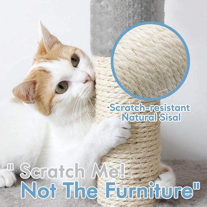 Cat Tree Cat Tower 61" for Indoor Cats, Multi-Level Cat Condo with Hammock & Scratching Posts for Kittens, Tall Cat Climbing Stand with Plush Perch & Toys for Play Rest, Light Grey